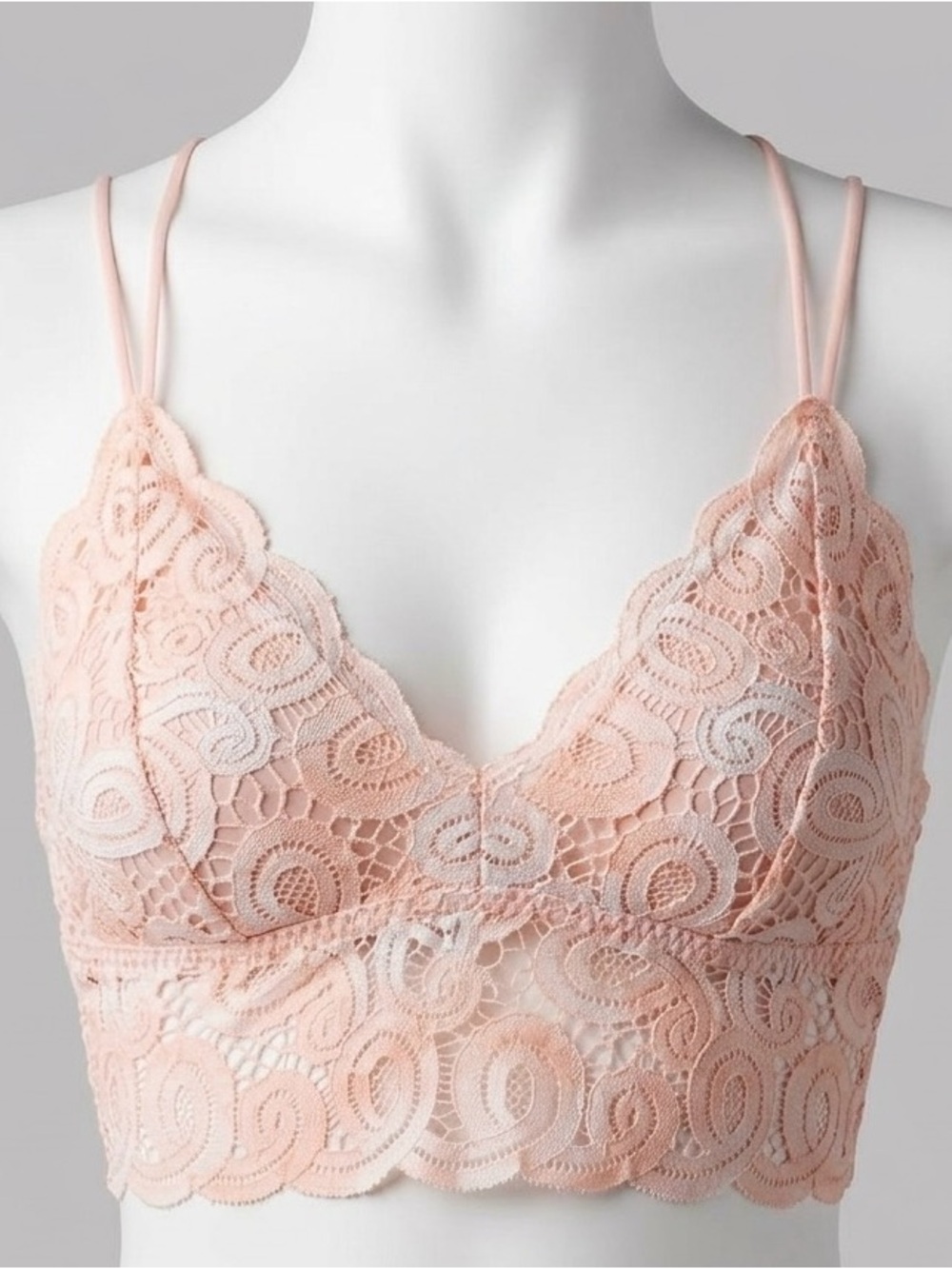 PINK Victoria’s Secret Lace Strappy Back Longline Bralette M Peach Blush Y2K